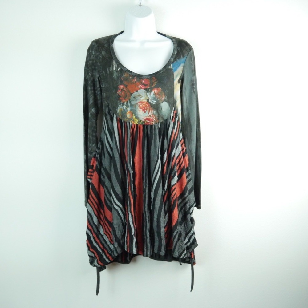 Save the Queen! Italy Mixed Media Floral Stripe Mini Dress Long Sleeve Small NWT